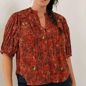 NEW Anthropologie Maeve Buttondown Blouse Women’s Floral Parrot Print